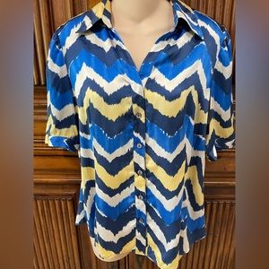 Lafayette 148 New York blue chevron silk blouse size 8